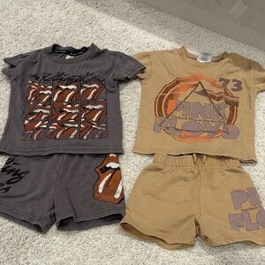 Vintage Rolling Stones Graphic Tee & Shorts Set - Gray & Tan